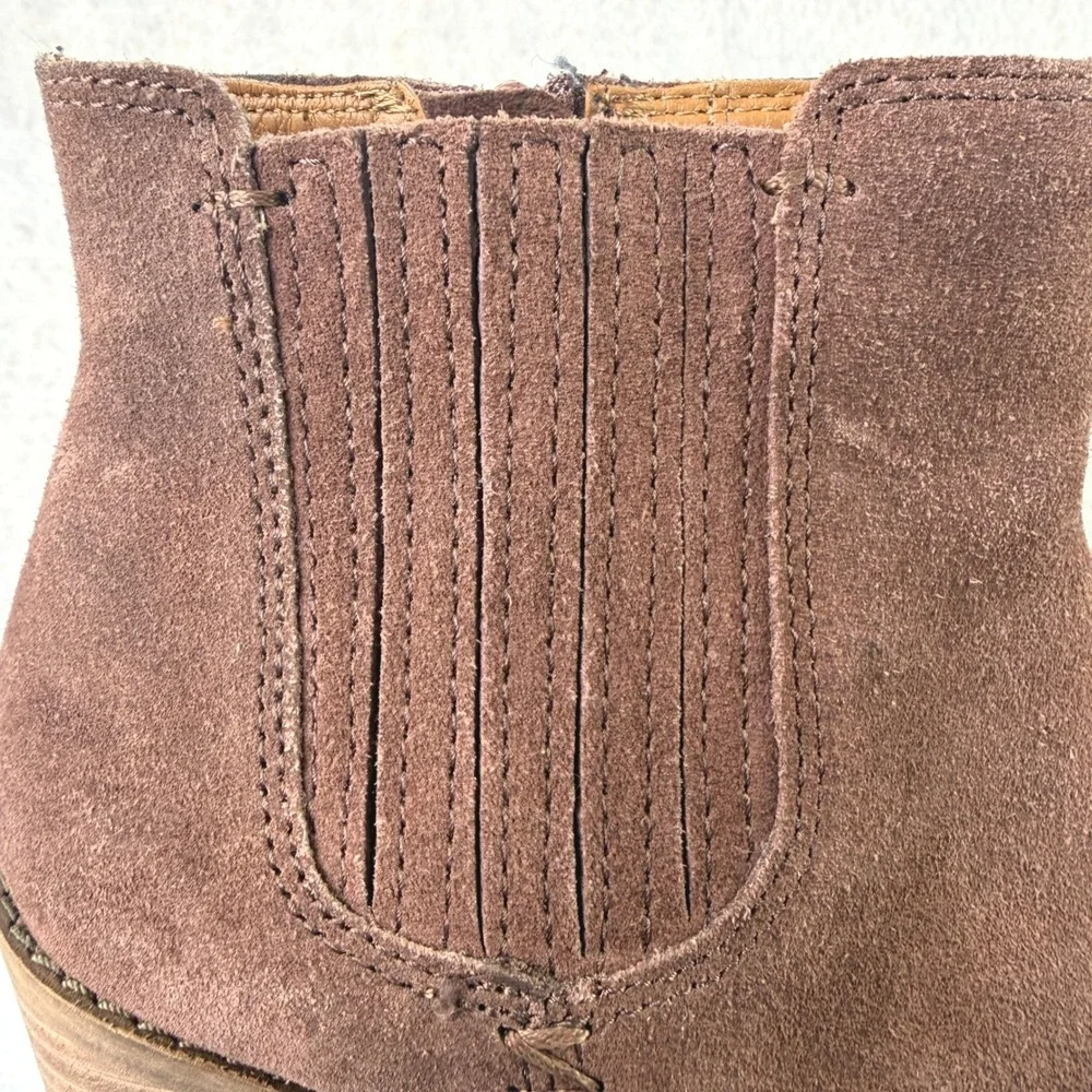 Frye and Co Wedge Booties Womens 7 Brown Suede Pointed Toe Ankle Boots